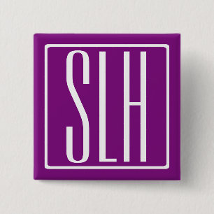 Bold Modern 3 Initials Monogram   White & Purple Button
