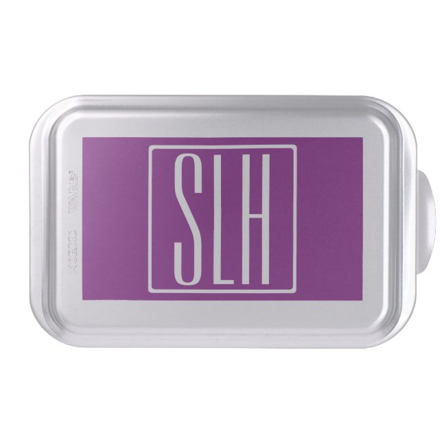 Bold Modern 3 Initials Monogram | White & Purple Cake Pan (Front)