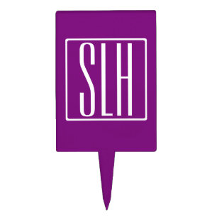Bold Modern 3 Initials Monogram White & Purple Cake Topper