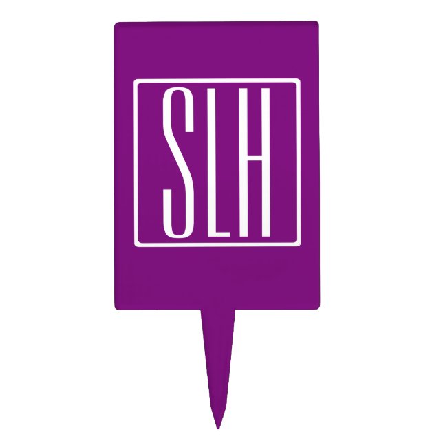 Bold Modern 3 Initials Monogram | White & Purple Cake Topper (Front)