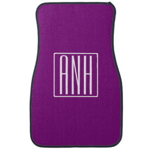 Bold Modern 3 Initials Monogram White & Purple Car Floor Mat