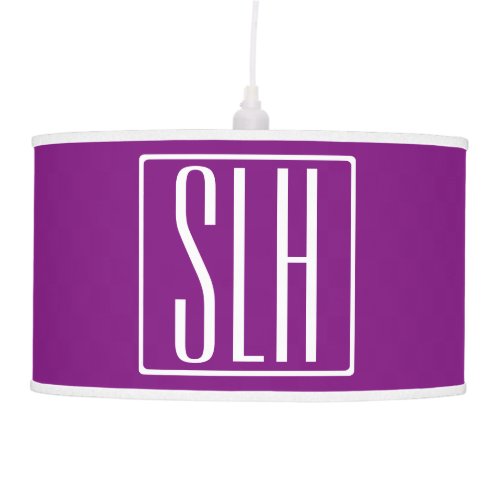 Bold Modern 3 Initials Monogram  White  Purple Ceiling Lamp