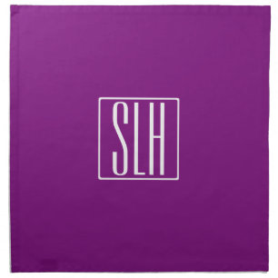 Bold Modern 3 Initials Monogram   White & Purple Cloth Napkin