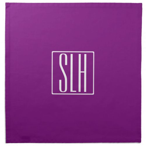 Bold Modern 3 Initials Monogram  White  Purple Cloth Napkin
