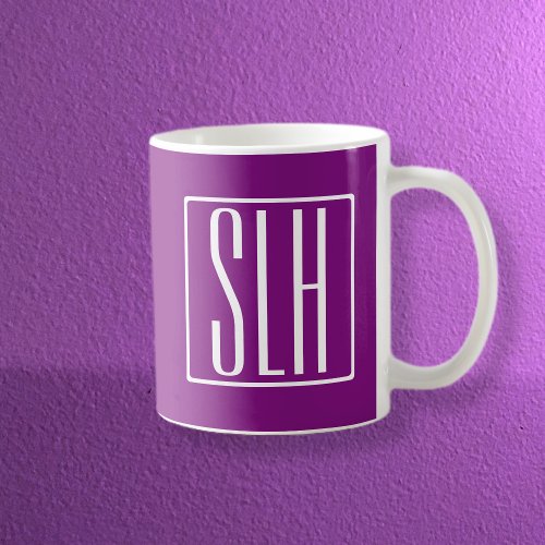 Bold Modern 3 Initials Monogram  White  Purple Coffee Mug