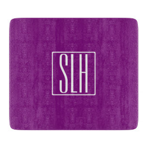 Bold Modern 3 Initials Monogram   White & Purple Cutting Board