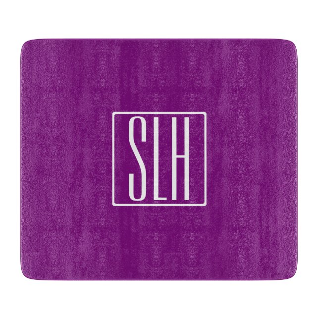 Bold Modern 3 Initials Monogram | White & Purple Cutting Board (Front)
