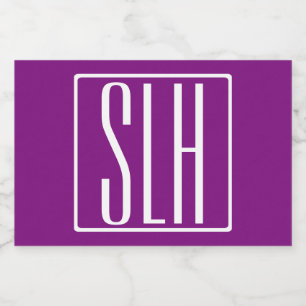 Bold Modern 3 Initials Monogram White & Purple Food Label