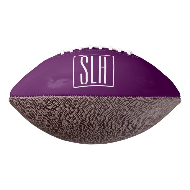 Bold Modern 3 Initials Monogram | White & Purple Football (Rotated 270)
