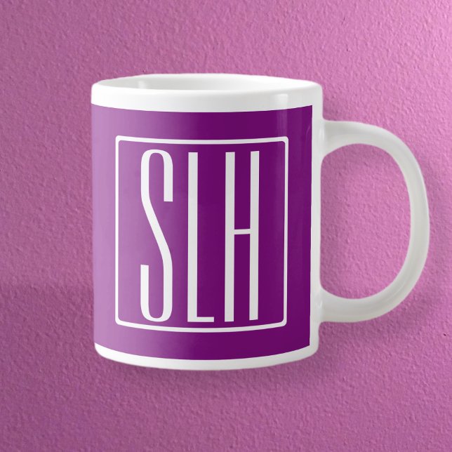 Bold Modern 3 Initials Monogram | White & Purple Giant Coffee Mug (Creator Uploaded)