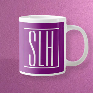 Bold Modern 3 Initials Monogram White & Purple Giant Coffee Mug