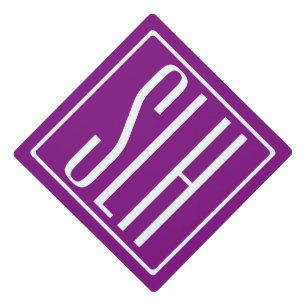 Bold Modern 3 Initials Monogram White & Purple Graduation Cap Topper