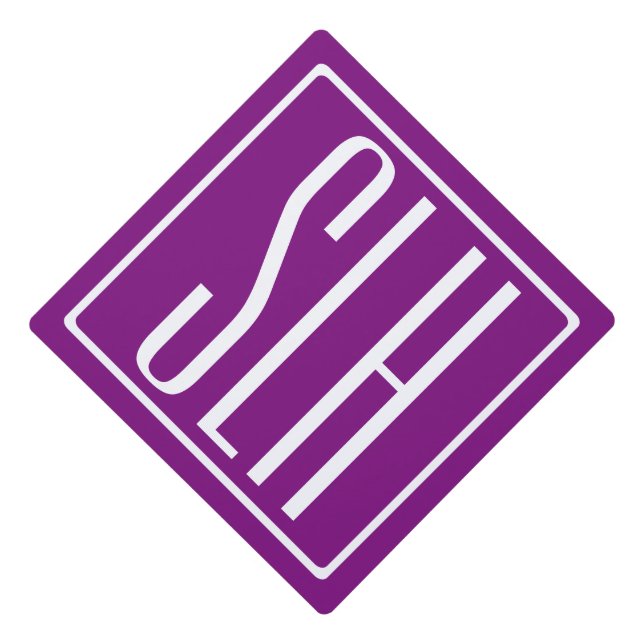 Bold Modern 3 Initials Monogram | White & Purple Graduation Cap Topper (Front)