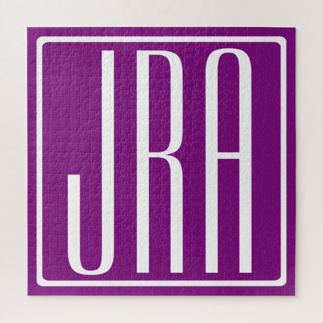 Bold Modern 3 Initials Monogram | White & Purple Jigsaw Puzzle (Vertical)