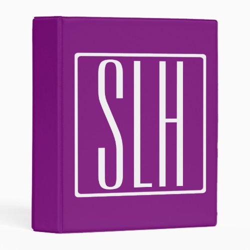 Bold Modern 3 Initials Monogram  White  Purple Mini Binder