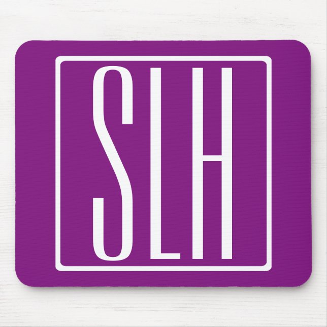Bold Modern 3 Initials Monogram | White & Purple Mouse Pad (Front)