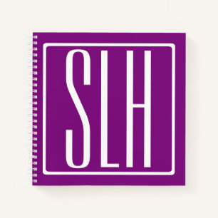 Bold Modern 3 Initials Monogram   White & Purple Notebook