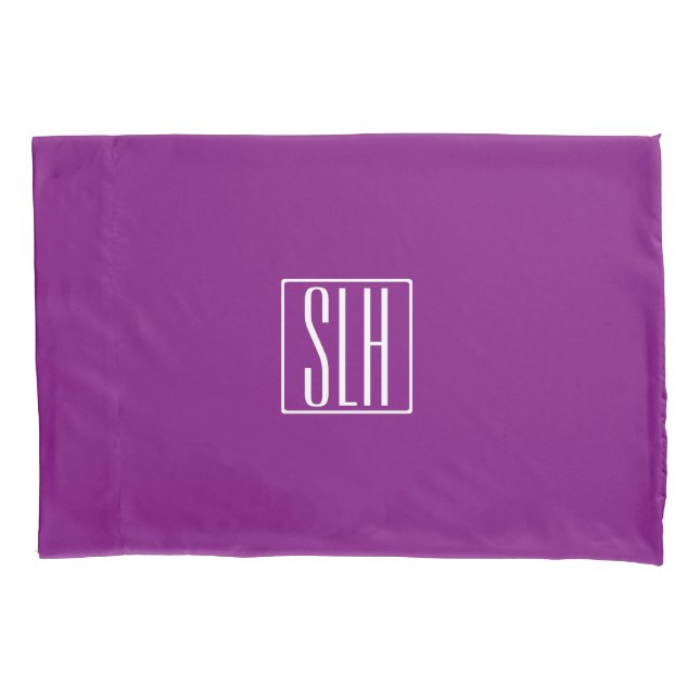 Bold Modern 3 Initials Monogram | White & Purple Pillow Case (Front)