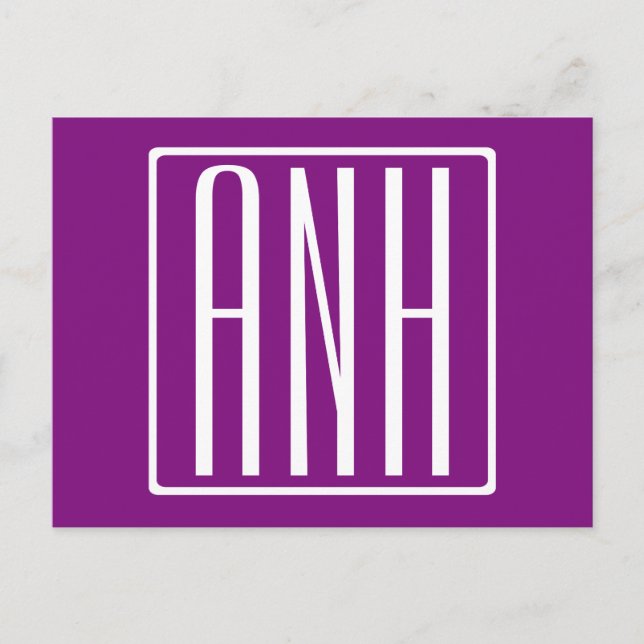 Bold Modern 3 Initials Monogram | White & Purple Postcard (Front)