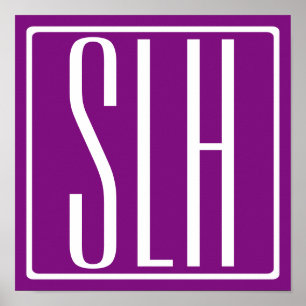 Bold Modern 3 Initials Monogram White & Purple Poster