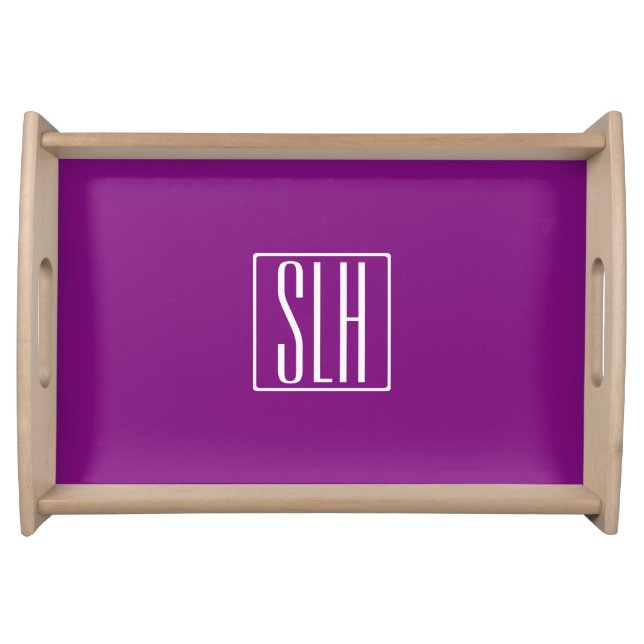 Bold Modern 3 Initials Monogram | White & Purple Serving Tray (Front)