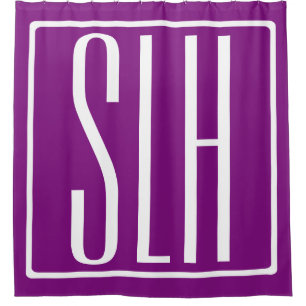 Bold Modern 3 Initials Monogram White & Purple Shower Curtain