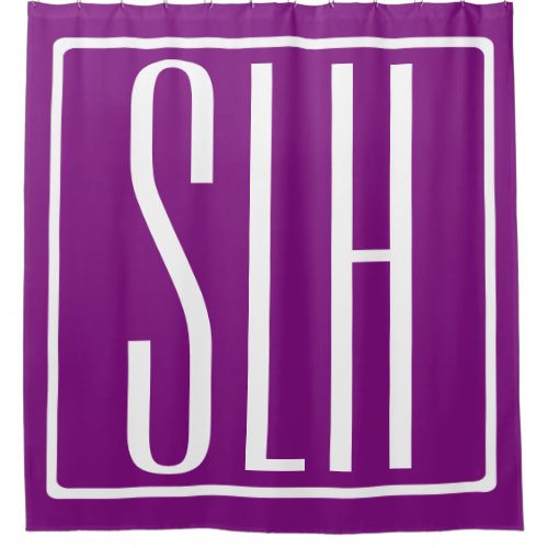 Bold Modern 3 Initials Monogram  White  Purple Shower Curtain