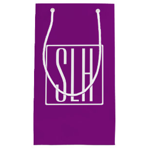 Bold Modern 3 Initials Monogram White & Purple Small Gift Bag