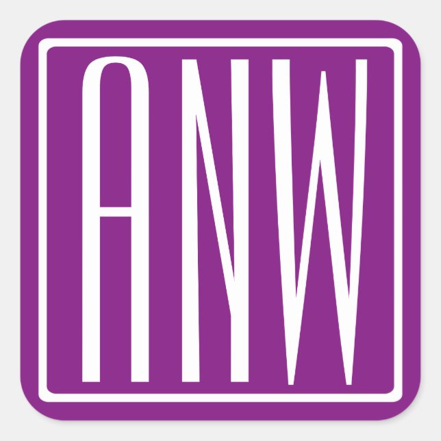 Bold Modern 3 Initials Monogram | White & Purple Square Sticker (Front)