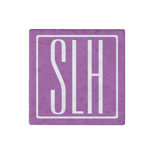 Bold Modern 3 Initials Monogram | White & Purple Stone Magnet (Front)