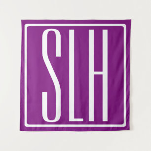 Bold Modern 3 Initials Monogram White & Purple Tapestry