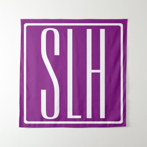 Bold Modern 3 Initials Monogram  White  Purple Tapestry