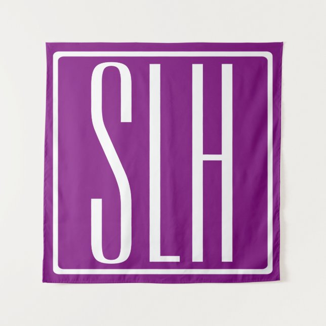 Bold Modern 3 Initials Monogram | White & Purple Tapestry (Front)