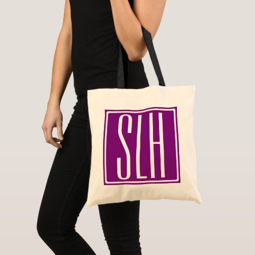 Bold Modern 3 Initials Monogram  White  Purple Tote Bag