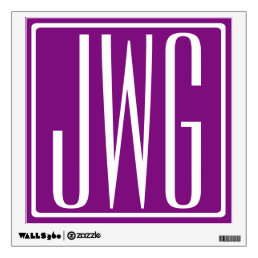 Bold Modern 3 Initials Monogram | White &amp; Purple Wall Decal