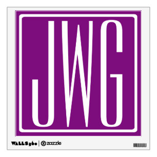 Bold Modern 3 Initials Monogram   White & Purple Wall Decal