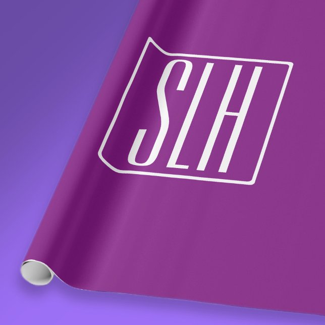 Bold Modern 3 Initials Monogram | White & Purple Wrapping Paper (Creator Uploaded)