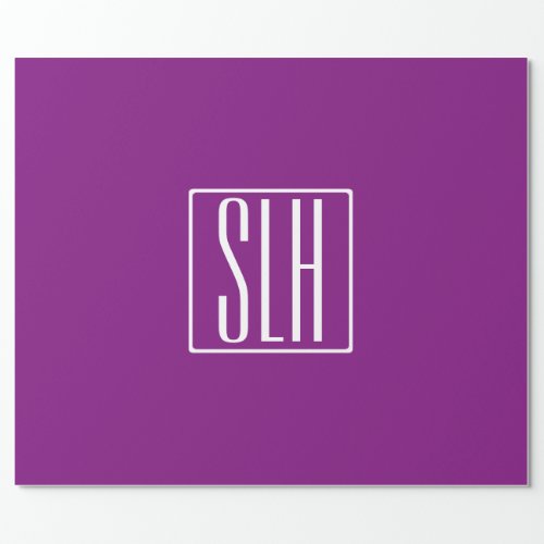 Bold Modern 3 Initials Monogram  White  Purple Wrapping Paper