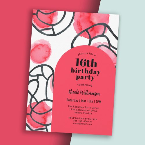 Bold Modern Abstract Pattern 16th Birthday Party Invitation