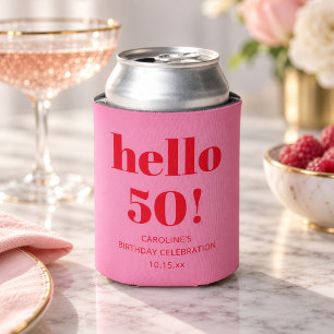 Bold Modern Aesthetic Pink and Red 50th Birthday Can Cooler