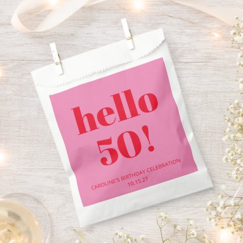 Bold Modern Aesthetic Pink and Red 50th Birthday Favor Bag