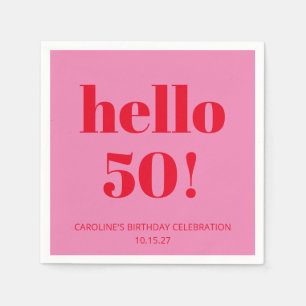 Bold Modern Aesthetic Pink and Red 50th Birthday Napkins
