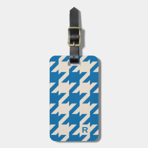 Bold modern aqua blue houndstooth with monogram luggage tag
