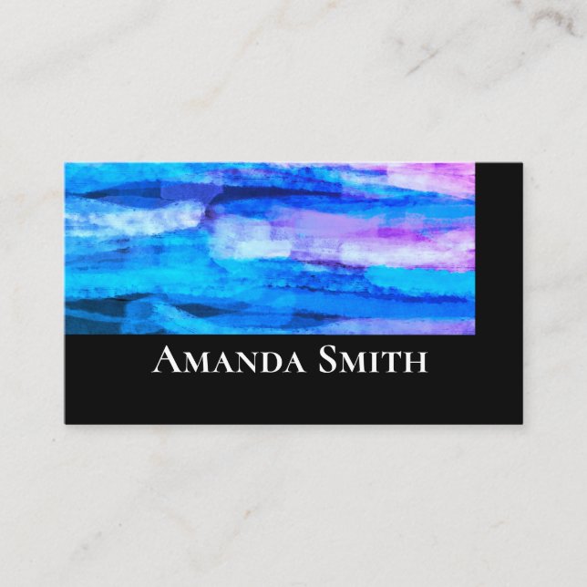 bold modern artistic watercolor blue and purple business card (Front)