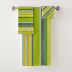 Bold Modern Bamboo Colors Multi-Stripe Pattern Bath Towel Set