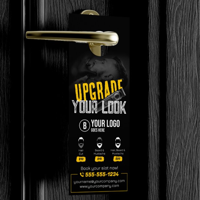 Bold & Modern Barber Shop Hair Stylist Mustache Door Hanger (Creator Uploaded)