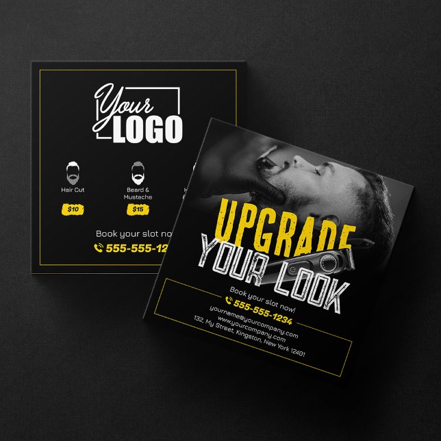 Bold & Modern Barber Shop Hair Stylist Mustache Square Business Card (Creator Uploaded)