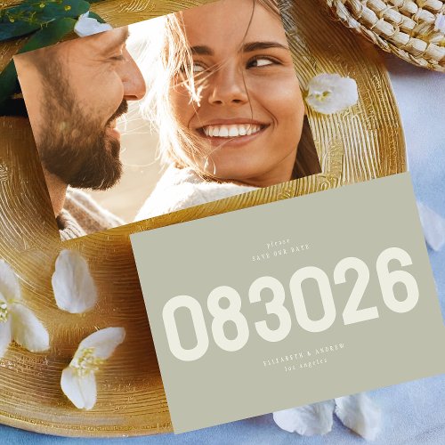 Bold Modern Big Date in Sage Green Photo Save The Date