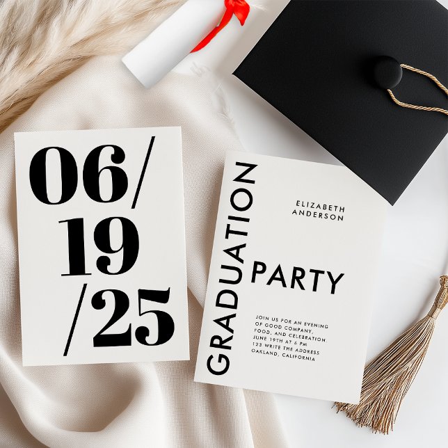 Bold Modern Black and White Graduation Party Invitation (Creator Uploaded)