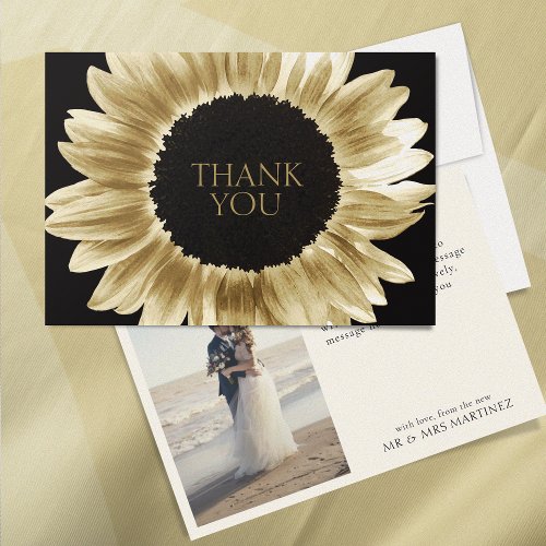 Bold  Modern Black Gold Sunflower Thank You Card